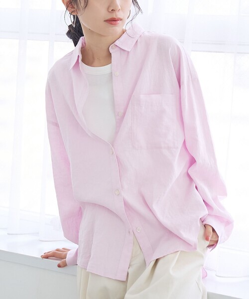 coen（コーエン）の「リネンレーヨンレギュラーカラーシャツ【インフルエンサー紹介アイテム】（シャツ/ブラウス・レディース・ライトピンク/ライトブルー/ダークブラウン/その他1/その他2/その他3・M/L）」の4枚目の写真