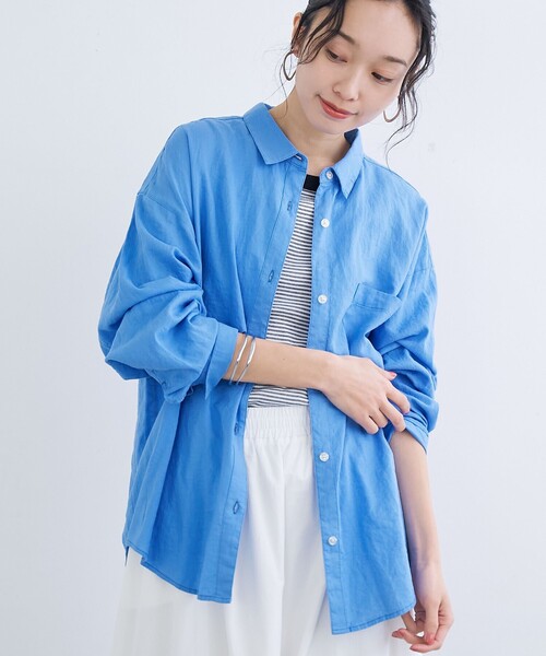 coen（コーエン）の「リネンレーヨンレギュラーカラーシャツ【インフルエンサー紹介アイテム】（シャツ/ブラウス・レディース・ライトピンク/ライトブルー/ダークブラウン/その他1/その他2/その他3・M/L）」の3枚目の写真