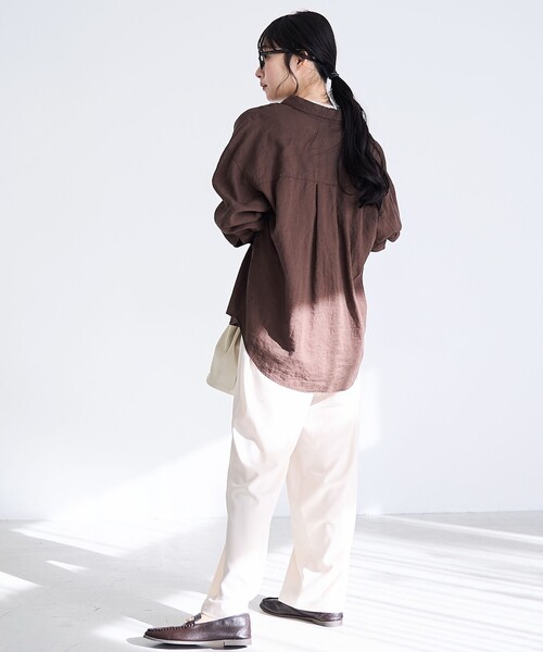 coen（コーエン）の「リネンレーヨンレギュラーカラーシャツ【インフルエンサー紹介アイテム】（シャツ/ブラウス・レディース・ライトピンク/ライトブルー/ダークブラウン/その他1/その他2/その他3・M/L）」の8枚目の写真