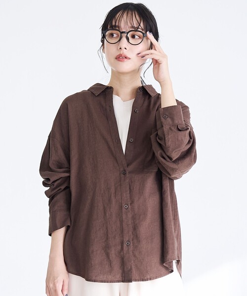 coen（コーエン）の「リネンレーヨンレギュラーカラーシャツ【インフルエンサー紹介アイテム】（シャツ/ブラウス・レディース・ライトピンク/ライトブルー/ダークブラウン/その他1/その他2/その他3・M/L）」の9枚目の写真