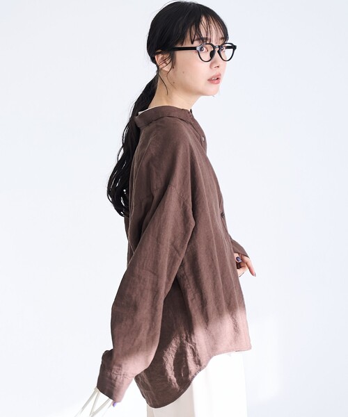 coen（コーエン）の「リネンレーヨンレギュラーカラーシャツ【インフルエンサー紹介アイテム】（シャツ/ブラウス・レディース・ライトピンク/ライトブルー/ダークブラウン/その他1/その他2/その他3・M/L）」の10枚目の写真