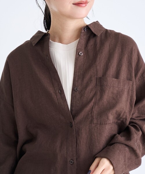 coen（コーエン）の「リネンレーヨンレギュラーカラーシャツ【インフルエンサー紹介アイテム】（シャツ/ブラウス・レディース・ライトピンク/ライトブルー/ダークブラウン/その他1/その他2/その他3・M/L）」の12枚目の写真