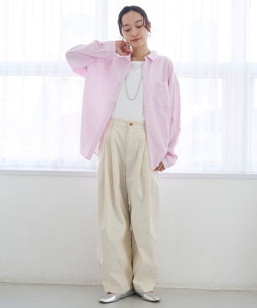 coen（コーエン）の「リネンレーヨンレギュラーカラーシャツ【インフルエンサー紹介アイテム】（シャツ/ブラウス・レディース・ライトピンク/ライトブルー/ダークブラウン/その他1/その他2/その他3・M/L）」の13枚目の写真