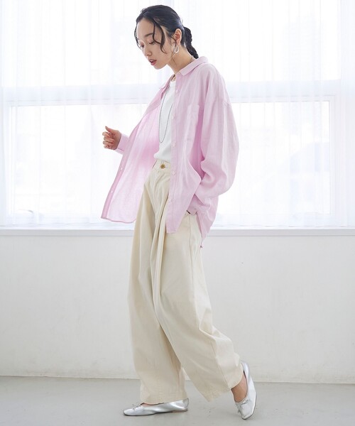 coen（コーエン）の「リネンレーヨンレギュラーカラーシャツ【インフルエンサー紹介アイテム】（シャツ/ブラウス・レディース・ライトピンク/ライトブルー/ダークブラウン/その他1/その他2/その他3・M/L）」の14枚目の写真