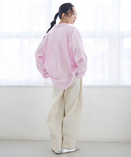 coen（コーエン）の「リネンレーヨンレギュラーカラーシャツ【インフルエンサー紹介アイテム】（シャツ/ブラウス・レディース・ライトピンク/ライトブルー/ダークブラウン/その他1/その他2/その他3・M/L）」の15枚目の写真