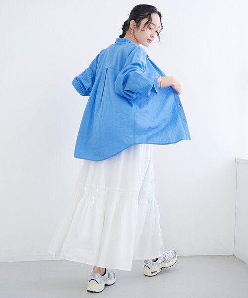 coen（コーエン）の「リネンレーヨンレギュラーカラーシャツ【インフルエンサー紹介アイテム】（シャツ/ブラウス・レディース・ライトピンク/ライトブルー/ダークブラウン/その他1/その他2/その他3・M/L）」の19枚目の写真