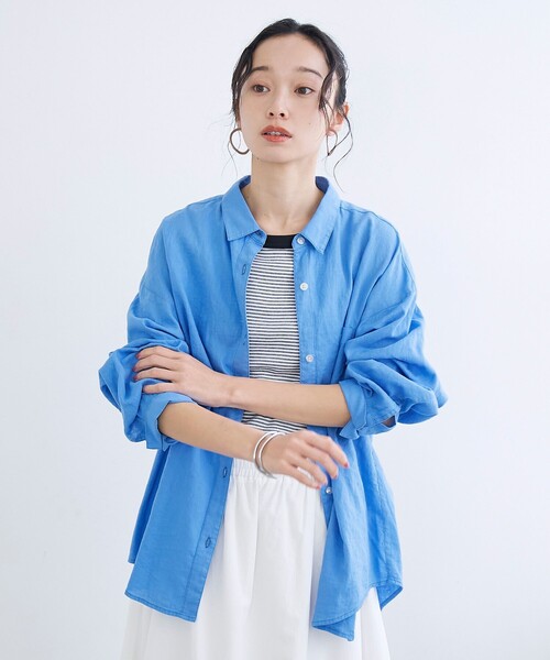 coen（コーエン）の「リネンレーヨンレギュラーカラーシャツ【インフルエンサー紹介アイテム】（シャツ/ブラウス・レディース・ライトピンク/ライトブルー/ダークブラウン/その他1/その他2/その他3・M/L）」の20枚目の写真