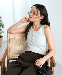 カップ付き ヘンリーネック リブタンクトップ / UVカット【THE CRAFT CREW PRODUCTS】