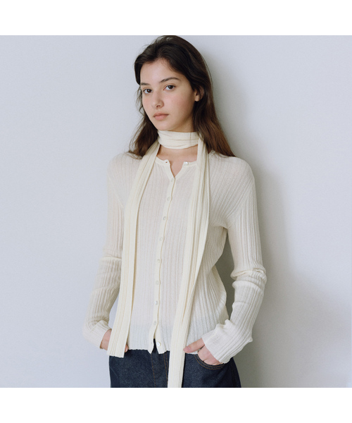 URAGO(ユラーゴ)の「Elite scarf cardigan set(カーディガン/ボレロ・レディース・ライトグレー/ブラウン/クリーム・FREE)」の1枚目の写真