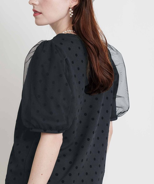 PICCIN PERLA(ピッチンペルラ)の「チュール重ねドットカットソー(Tシャツ/カットソー・レディース・ブラック・M)」の1枚目の写真