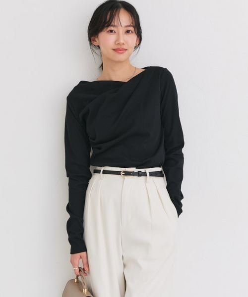 Pierrot(ピエロ)の「ドレープデザインテレコリブカットソー(Tシャツ/カットソー・レディース・オフホワイト/ブラック/チャコール・LL/L/M)」の19枚目の写真