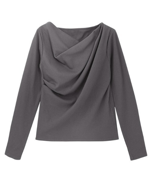 Pierrot(ピエロ)の「ドレープデザインテレコリブカットソー(Tシャツ/カットソー・レディース・オフホワイト/ブラック/チャコール・LL/L/M)」の7枚目の写真