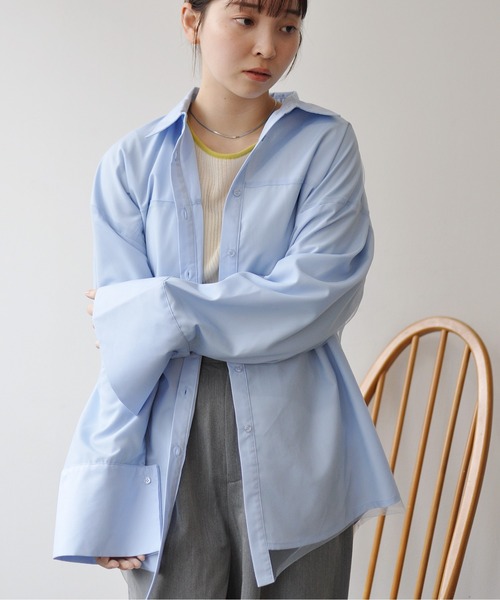 Meli rich（メリーリッチ）の「チュール被せブロードオーバーシャツ（シャツ/ブラウス・レディース・ブルー系その他/ブルー・FREE）」の7枚目の写真