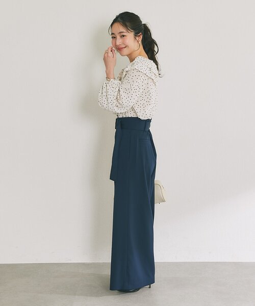 La boutique BonBon（ラブティックボンボン）の「【最強愛され】ギャザーフリルリボンドットブラウス（シャツ/ブラウス・レディース・ネイビー/ホワイト・FREE）」の9枚目の写真