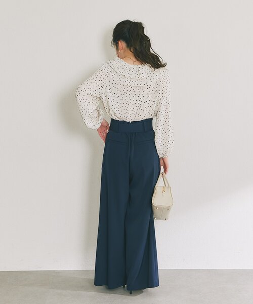 La boutique BonBon（ラブティックボンボン）の「【最強愛され】ギャザーフリルリボンドットブラウス（シャツ/ブラウス・レディース・ネイビー/ホワイト・FREE）」の10枚目の写真