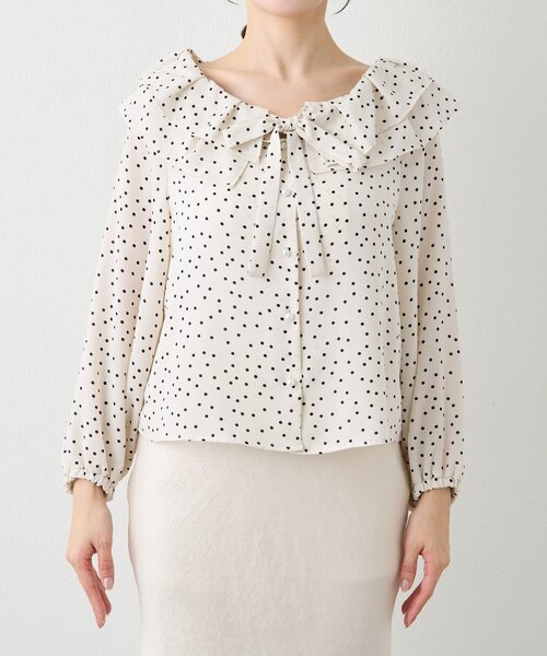 La boutique BonBon（ラブティックボンボン）の「【最強愛され】ギャザーフリルリボンドットブラウス（シャツ/ブラウス・レディース・ネイビー/ホワイト・FREE）」の11枚目の写真