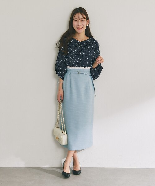 La boutique BonBon（ラブティックボンボン）の「【最強愛され】ギャザーフリルリボンドットブラウス（シャツ/ブラウス・レディース・ネイビー/ホワイト・FREE）」の20枚目の写真