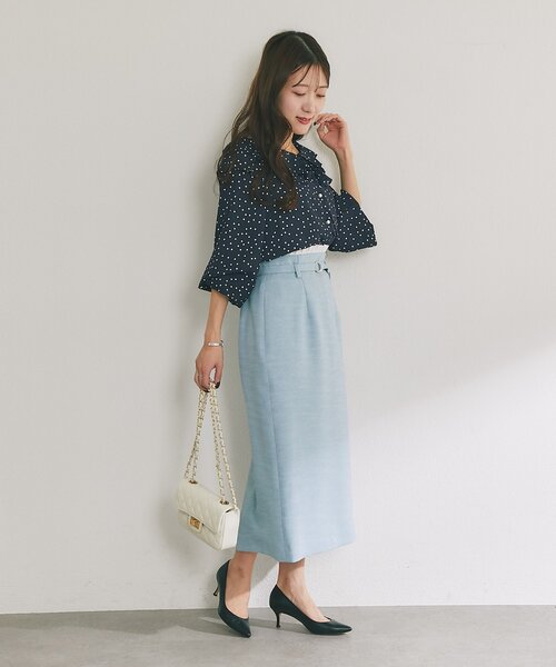 La boutique BonBon（ラブティックボンボン）の「【最強愛され】ギャザーフリルリボンドットブラウス（シャツ/ブラウス・レディース・ネイビー/ホワイト・FREE）」の21枚目の写真