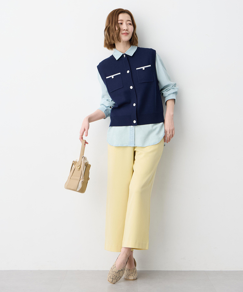 Petit Honfleur（プチオンフルール）の「胸ポケットニットベスト【ウォッシャブル】（カーディガン/ボレロ・レディース・ネイビー/グレー・M/L）」の11枚目の写真