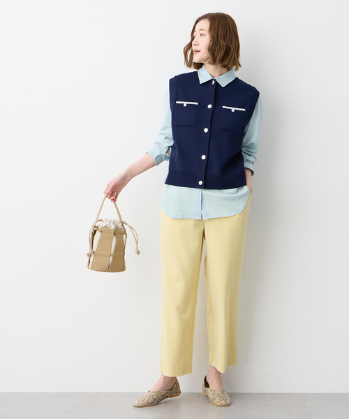 Petit Honfleur（プチオンフルール）の「胸ポケットニットベスト【ウォッシャブル】（カーディガン/ボレロ・レディース・ネイビー/グレー・M/L）」の12枚目の写真