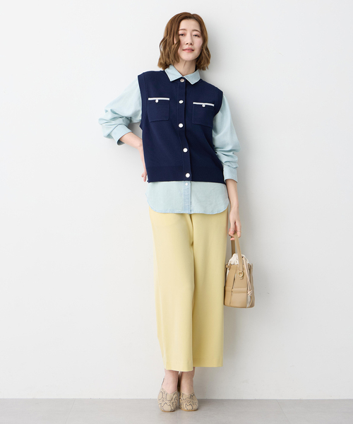 Petit Honfleur（プチオンフルール）の「胸ポケットニットベスト【ウォッシャブル】（カーディガン/ボレロ・レディース・ネイビー/グレー・M/L）」の13枚目の写真