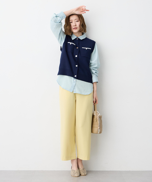 Petit Honfleur（プチオンフルール）の「胸ポケットニットベスト【ウォッシャブル】（カーディガン/ボレロ・レディース・ネイビー/グレー・M/L）」の14枚目の写真