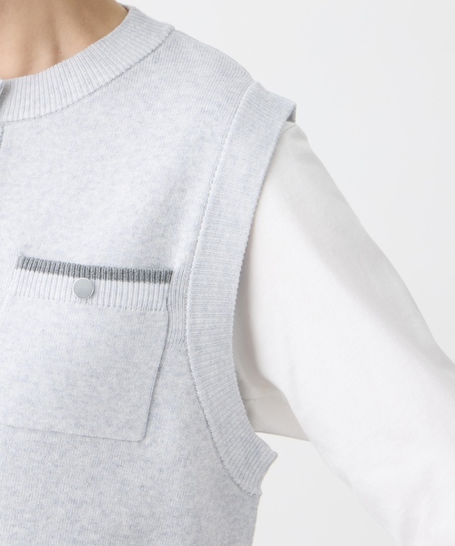 Petit Honfleur（プチオンフルール）の「胸ポケットニットベスト【ウォッシャブル】（カーディガン/ボレロ・レディース・ネイビー/グレー・M/L）」の20枚目の写真