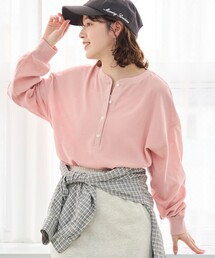 シアーワッフル ヘンリーネックロンT