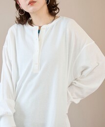 シアーワッフル ヘンリーネックロンT