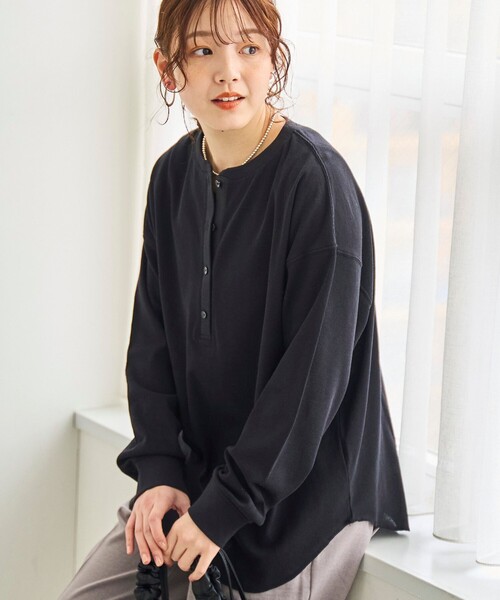coen(コーエン)の「シアーワッフル ヘンリーネックロンT(Tシャツ/カットソー・レディース・ブラック/ライトピンク/オフホワイト/ダークブラウン・FREE)」の2枚目の写真