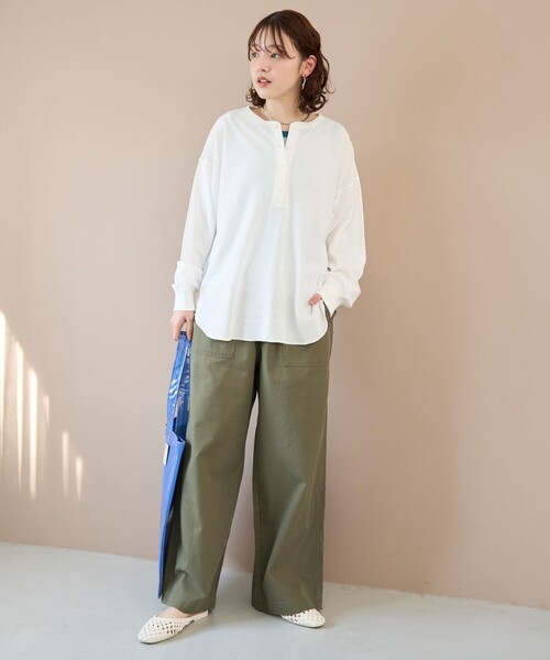coen(コーエン)の「シアーワッフル ヘンリーネックロンT(Tシャツ/カットソー・レディース・ブラック/ライトピンク/オフホワイト/ダークブラウン・FREE)」の5枚目の写真
