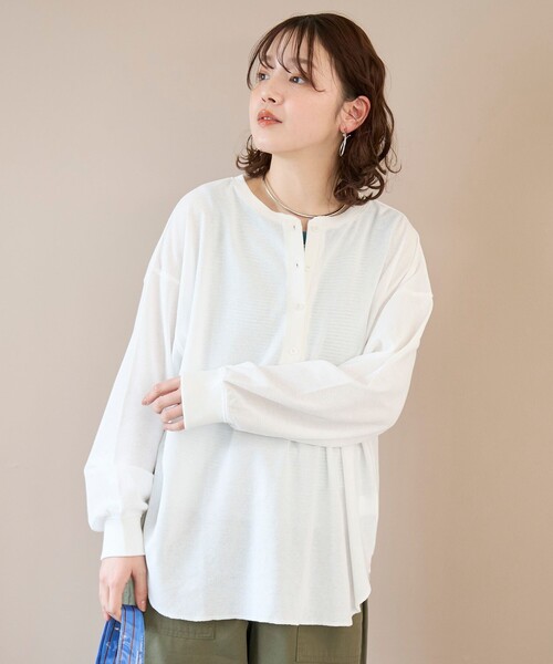 coen(コーエン)の「シアーワッフル ヘンリーネックロンT(Tシャツ/カットソー・レディース・ブラック/ライトピンク/オフホワイト/ダークブラウン・FREE)」の8枚目の写真