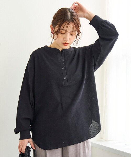 coen(コーエン)の「シアーワッフル ヘンリーネックロンT(Tシャツ/カットソー・レディース・ブラック/ライトピンク/オフホワイト/ダークブラウン・FREE)」の14枚目の写真