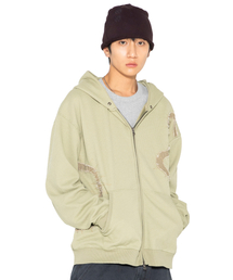 XTONZ（エクストーンズ）の「XTT151 フロウ アプリケ ワッフル フードパーカー (セージグリーン)（パーカー）」