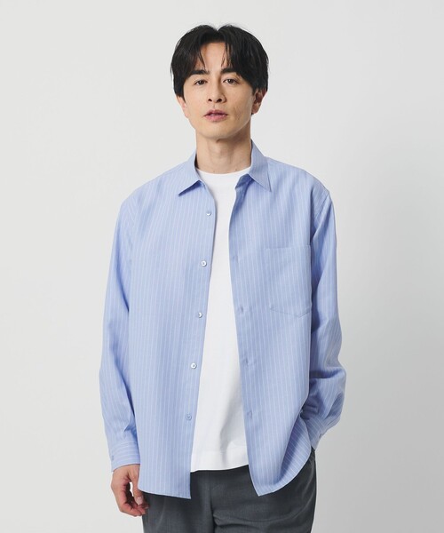 BEAUTY&YOUTH UNITED ARROWS(ビューティーアンドユースユナイテッドアローズ)の「ライト リネンタッチ ストライプ レギュラー シャツ FORM TAPERD型(シャツ/ブラウス・メンズ・ライトブルー/ネイビー・S/XL/L/M)」の3枚目の写真