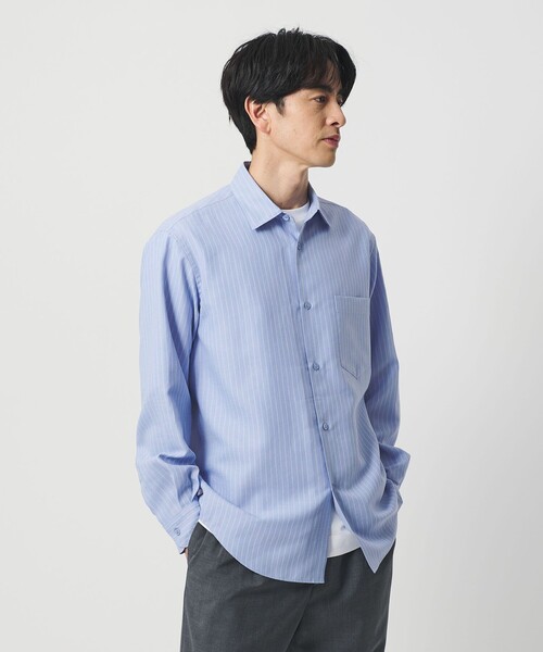 BEAUTY&YOUTH UNITED ARROWS(ビューティーアンドユースユナイテッドアローズ)の「ライト リネンタッチ ストライプ レギュラー シャツ FORM TAPERD型(シャツ/ブラウス・メンズ・ライトブルー/ネイビー・S/XL/L/M)」の6枚目の写真