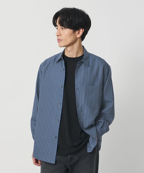 BEAUTY&YOUTH UNITED ARROWS(ビューティーアンドユースユナイテッドアローズ)の「ライト リネンタッチ ストライプ レギュラー シャツ FORM TAPERD型(シャツ/ブラウス・メンズ・ライトブルー/ネイビー・S/XL/L/M)」の8枚目の写真