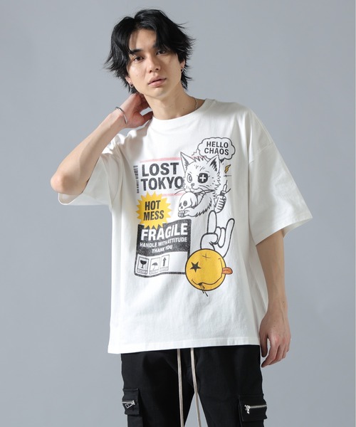 L.H.P(エルエイチピー)の「【WEB&DEPOT限定】UMLAUT/ウムラウト/CAT S/S TEE(Tシャツ/カットソー・メンズ・ホワイト/ブラック・L/M)」の2枚目の写真