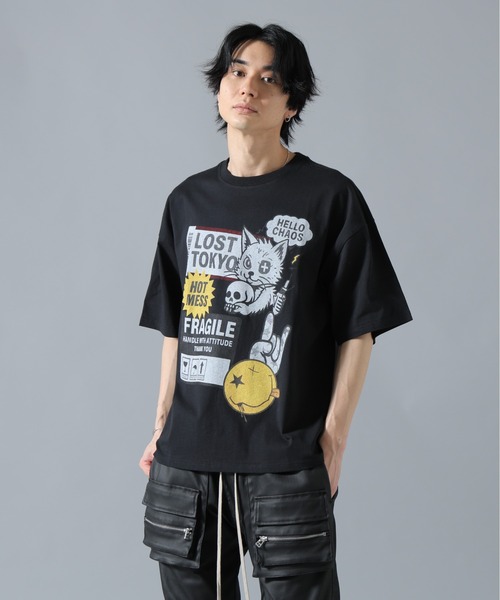 L.H.P(エルエイチピー)の「【WEB&DEPOT限定】UMLAUT/ウムラウト/CAT S/S TEE(Tシャツ/カットソー・メンズ・ホワイト/ブラック・L/M)」の1枚目の写真