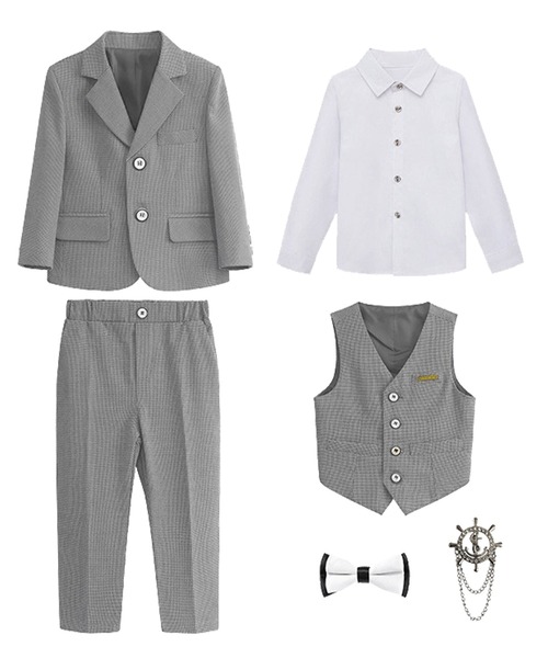 Fox 長袖シャツとパンツ セット グレー セール】【セットアップ】キッズスーツ 長袖ジャケット+ベスト+長袖