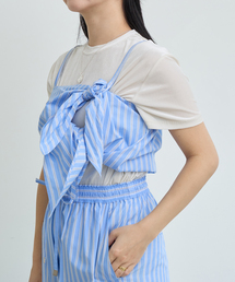IENA LA BOUCLE | IENA LA BOUCLE コットンストライプリボンキャミソール(キャミソール)