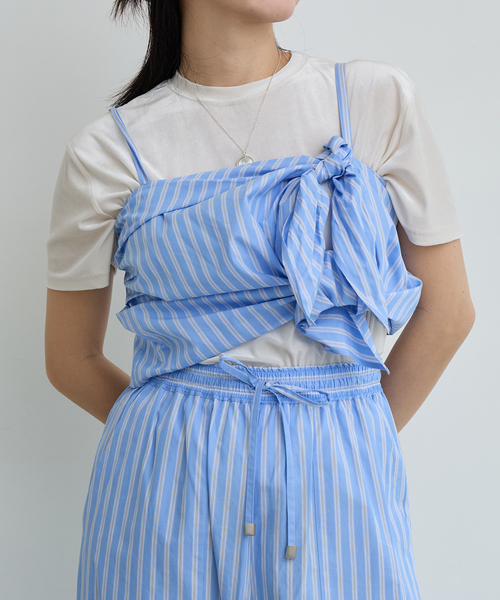 IENA LA BOUCLE（イエナラブークル）の「IENA LA BOUCLE コットンストライプリボンキャミソール（キャミソール・レディース・ライトブルー・FREE）」の4枚目の写真