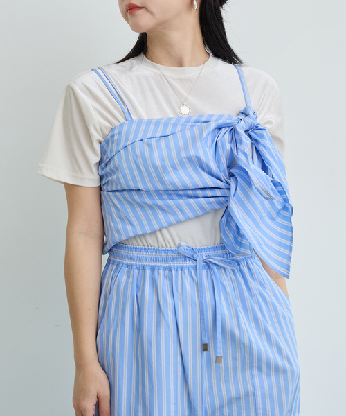 IENA LA BOUCLE（イエナラブークル）の「IENA LA BOUCLE コットンストライプリボンキャミソール（キャミソール・レディース・ライトブルー・FREE）」の5枚目の写真