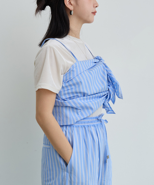 IENA LA BOUCLE（イエナラブークル）の「IENA LA BOUCLE コットンストライプリボンキャミソール（キャミソール・レディース・ライトブルー・FREE）」の7枚目の写真