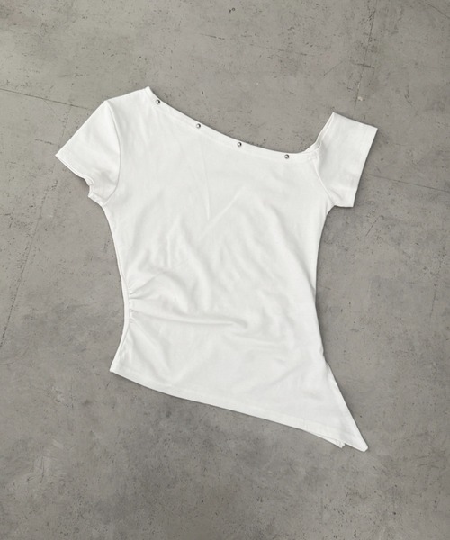 Bamm（バム）の「スタッズサイドギャザーワンショルトップス（Tシャツ/カットソー・レディース・グレー/ブラック/ホワイト・FREE）」の16枚目の写真