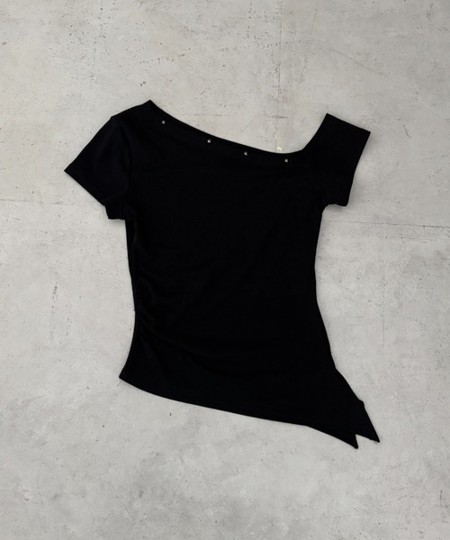 Bamm（バム）の「スタッズサイドギャザーワンショルトップス（Tシャツ/カットソー・レディース・グレー/ブラック/ホワイト・FREE）」の17枚目の写真