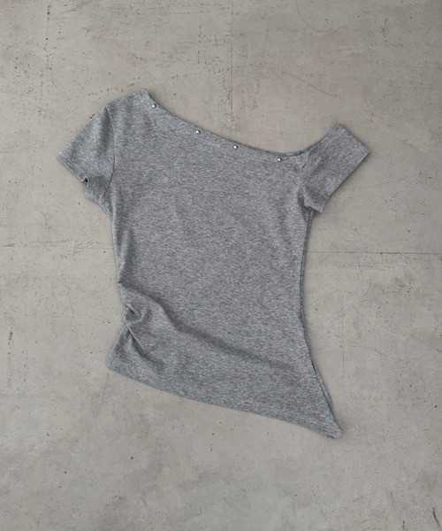 Bamm（バム）の「スタッズサイドギャザーワンショルトップス（Tシャツ/カットソー・レディース・グレー/ブラック/ホワイト・FREE）」の18枚目の写真