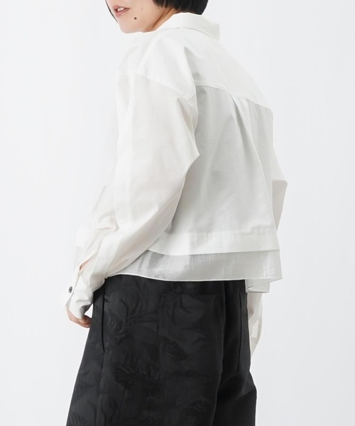 LUCA/LADY LUCK LUCA（ルカ/レディラックルカ）の「LC/LLL シースルー切替ショート丈ブラウス（シャツ/ブラウス・レディース・ブラック/オフホワイト・FREE）」の4枚目の写真