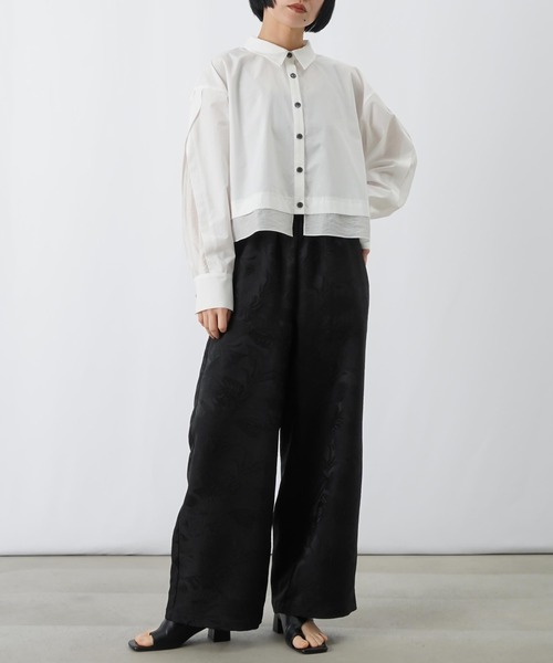 LUCA/LADY LUCK LUCA（ルカ/レディラックルカ）の「LC/LLL シースルー切替ショート丈ブラウス（シャツ/ブラウス・レディース・ブラック/オフホワイト・FREE）」の3枚目の写真