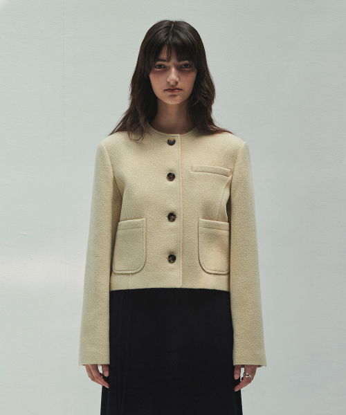 DIAGONAL(ダイアゴナル)の「WOOLLY NO COLLAR JACKET (beige)(その他アウター・レディース・その他・FREE)」の2枚目の写真